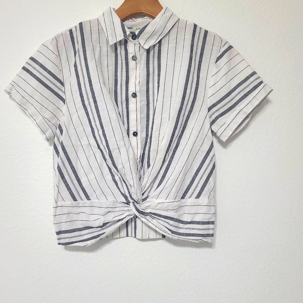 Haute Monde Striped Front Twist Blouse